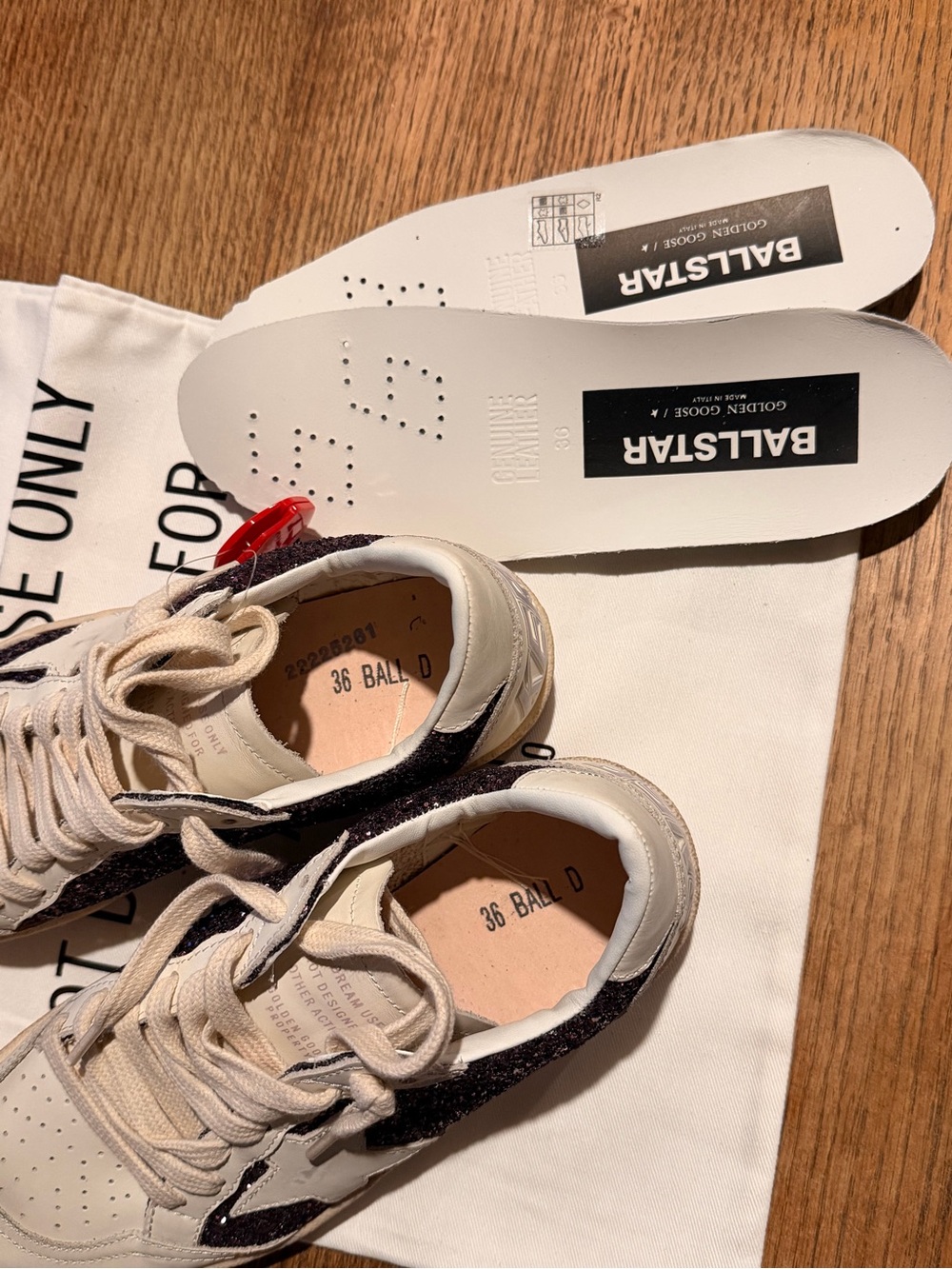 Golden Goose BallStar Low-Top Sneakers in Cream & Plum Glitter - Picture 7 of 14